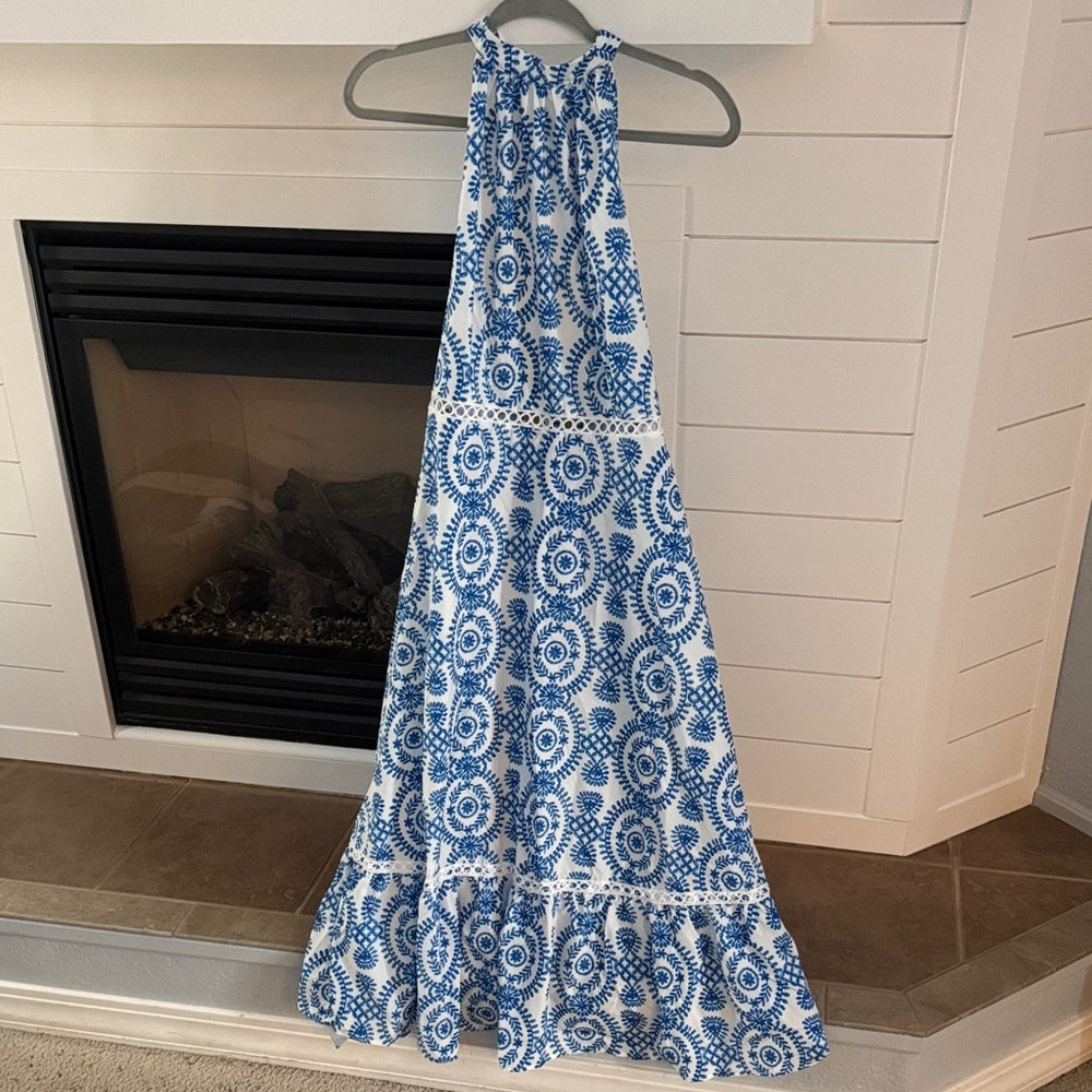 Cupshe Blue and White Patterned Maxi Dress